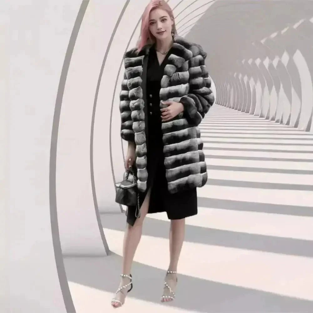 Women’s Hooded Faux Fur Coat – Color Clash Winter Jacket - HalleBeauty